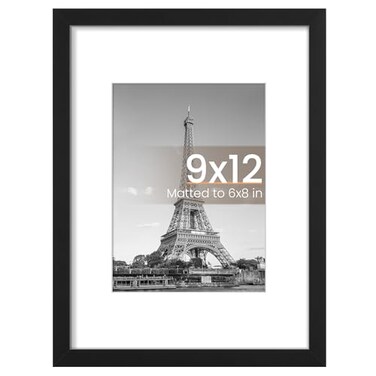upsimples 9x12 Picture Frame Display Pictures 6x8 with Mat or 9x12 Without Wall Hanging Photo Frames Black 1 Pack