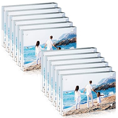 Handepo 12 Pcs Acrylic Picture Frame Bulk Clear Acrylic Photo Frame Magnetic Desktop Display Double Sided 20 mm Thickness Freestanding for Bedroom Living Room Home Office4 x 6