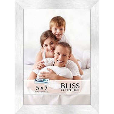 Icona Bay 5x7 Silver Picture Frame Modern Style Engineered Wood Frame Table Top or Wall Mount Bliss Collection