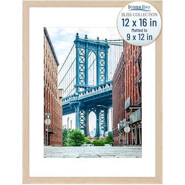 Icona Bay 12x16 Light Oak Picture Frame Fits 11x15 Photos with Mat to 9x12 Image Modern Style Engineered Wood Poster Frame Wall Mount Only Bliss Collection