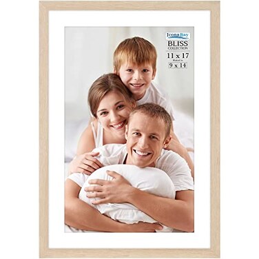 Icona Bay 11x17 Light Oak Picture Frame Fits 10x16 Photos with Mat to 9x14 Image Modern Style Engineered Wood Poster Frame Wall Mount Only Bliss Collection