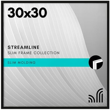 Americanflat 30x30 Picture Frame with Polished Plexiglass Streamline Collection Thin Border Square Frame for Wall Display Hanging Hardware Included Black