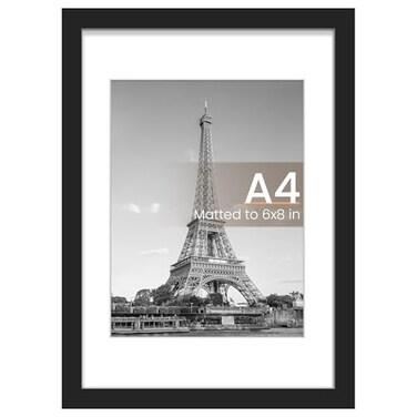 upsimples A4 Picture Frame Display Pictures 6x8 with Mat or 83 x 117 Without Wall Hanging Photo Frames Black 1 Pack