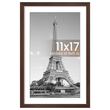 upsimples 11x17 Picture Frame Display Pictures 9x15 with Mat or 11 x 17 Without Wall Hanging Poster Frames Brown 1 Pack
