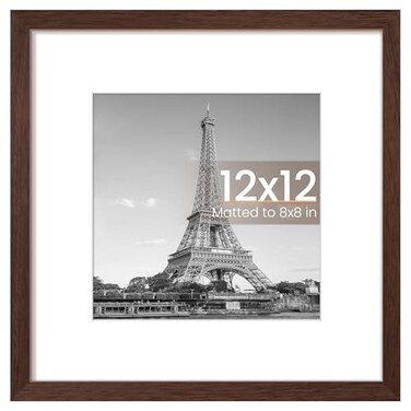 upsimples 12x12 Picture Frame Display Pictures 8x8 with Mat or 12 x 12 Without Wall Hanging Square Frames Brown 1 Pack