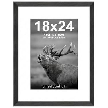 Americanflat 18x24 Poster Frame Black Engineered Wood with Polished Plexiglass Matted to 12x18 Photo Size Hudson Collection Wide Picture Frame for Wall Display Black