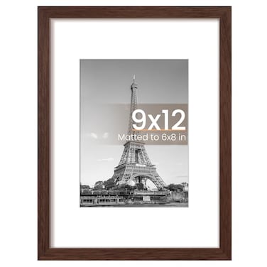 upsimples 9x12 Picture Frame Display Pictures 6x8 with Mat or 9 x 12 Without Wall Hanging Photo Frames Brown 1 Pack