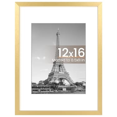 upsimples 12x16 Picture Frame Display Pictures 85x11 with Mat or 12x16 Without Mat Wall Hanging Photo Frame Gold 1 Pack
