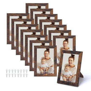 Edenseelake 4x6 Picture Frame Set of 15 Rustic Brown Wood Photo Frame 4 by 6 for Wall or Tabletop Display