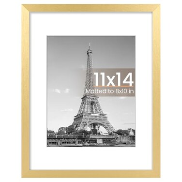 upsimples 11x14 Picture Frame Display Pictures 8x10 with Mat or 11x14 Without Mat Wall Hanging Photo Frame Gold 1 Pack