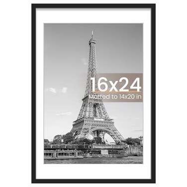 upsimples 16x24 Picture Frame Display Pictures 14x20 with Mat or 16 x 24 Without Wall Hanging Poster Frames Black 1 Pack