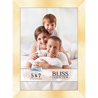 Icona Bay 5x7 Gold Picture Frame Modern Style Engineered Wood Frame Table Top or Wall Mount Bliss Collection