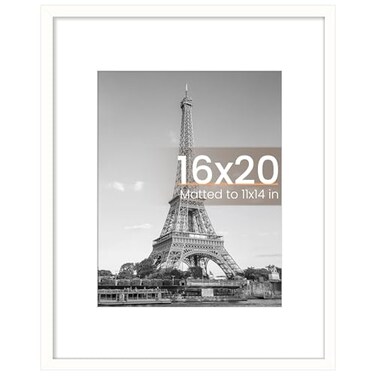 upsimples 16x20 Picture Frame Display Pictures 11x14 with Mat or 16 x 20 Without Wall Hanging Poster Frame White 1 Pack