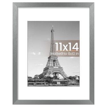 upsimples 11x14 Picture Frame Display Pictures 8x10 with Mat or 11 x 14 Without Wall Hanging Photo Frames Metallic Gray 1 Pack