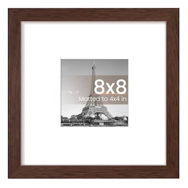 upsimples 8x8 Picture Frame Display Pictures 4x4 with Mat or 8 x 8 Without Wall Hanging Photo Frames Brown 1 Pack
