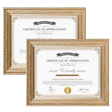 Edenseelake 85 x 11 Picture Frames Set of 2 Vintage Gold 85 x 11 Diploma Certificate Frame for Tabletop or Wall Display