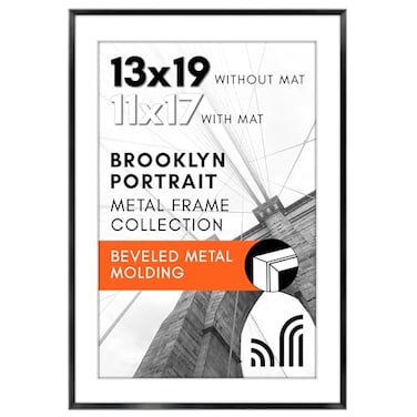 Americanflat 13x19 Metal Picture Frame with Tempered Glass Use as 11x17 Frame with Mat or Display 13x19 Photo Without Mat Brooklyn Collection Picture Frames for Wall Display Black