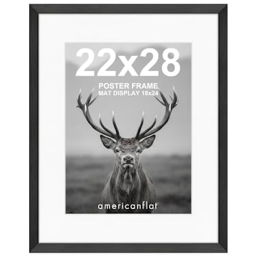 Americanflat 22x28 Poster Frame Black Engineered Wood with Polished Plexiglass Matted to 18x24 Photo Size Hudson Collection Wide Picture Frame for Wall Display Black