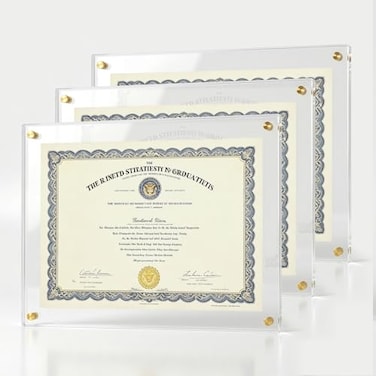 Kalami 3 Pack 11x14 Acrylic Wall Mount Picture Frame Self Adhesive Floating Frameless Clear Photo Frame for Diploma Certificate Degree Document Display Gallery WallFull Frame Size 124x154