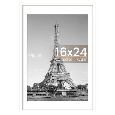 upsimples 16x24 Picture Frame Display Pictures 14x20 with Mat or 16 x 24 Without Wall Hanging Poster Frames White 1 Pack