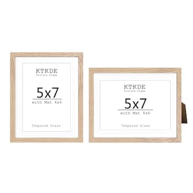 KTKDE 5x7 Picture frame Set of 24x6 with mat 5x7 without MatModern Style Wood Composite Frame Real Glass Studio Gallery frame Wall Mount and Tabletop Display Family Friends Wedding Ideal Gift