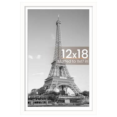 upsimples 12x18 Picture Frame Display Pictures 11x17 with Mat or 12 x 18 Without Wall Hanging Poster Frames White 1 Pack