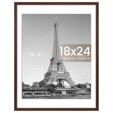upsimples 18x24 Picture Frame Display Pictures 16x20 with Mat or 18 x 24 Without Wall Hanging Poster Frames Brown 1 Pack