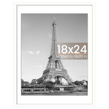 upsimples 18x24 Picture Frame Display Pictures 16x20 with Mat or 18 x 24 Without Wall Hanging Poster Frames White 1 Pack