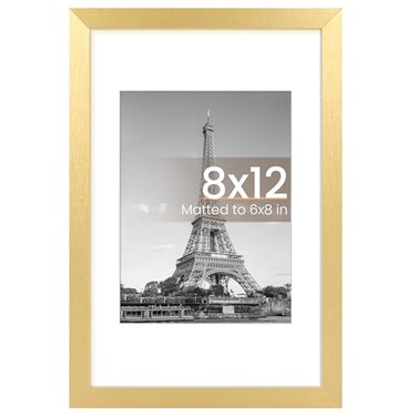upsimples 8x12 Picture Frame Display Pictures 6x8 with Mat or 8 x 12 Without Wall Hanging Photo Frames Gold 1 Pack