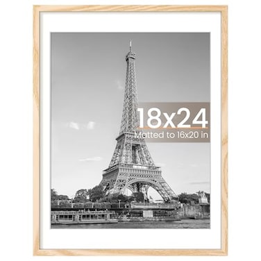 upsimples 18x24 Picture Frame Display Pictures 16x20 with Mat or 18 x 24 Without Wall Hanging Poster Frames Natural Style 1 Pack