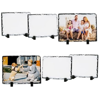 Sunnyglade 6 Pack Sublimation Slate Blanks Stone Slate Heat Thermal Transfer Picture Frame 59x79 Inch Rock Sheet Photo Frame with Display Holder Decor DIY for Desktop Souvenir Custom Design 6