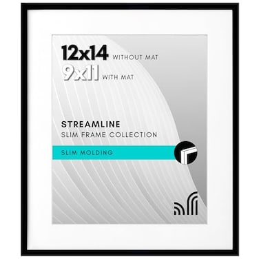 Americanflat 12x14 Picture Frame with Polished Plexiglass Use as 9x11 Frame with Mat or Display 12x14 Photo Without Mat Streamline Collection Thin Border Picture Frames for Wall Black