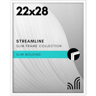 Americanflat 22x28 Poster Frame with Polished Plexiglass Streamline Collection Thin Border Picture Frame for Wall Display Hanging Hardware Included White