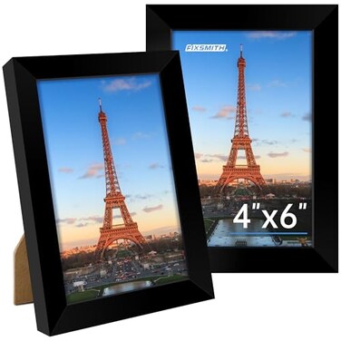 FIXSMITH 4x6 Picture Frame Black Photo Frames with HD Plexiglass for Wall Hanging or Tabletop Display 2 Pack