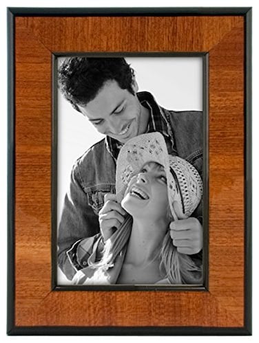Malden International Designs Burl Wood Walnut Wooden Picture Frame with Black Border 4x6 Walnut