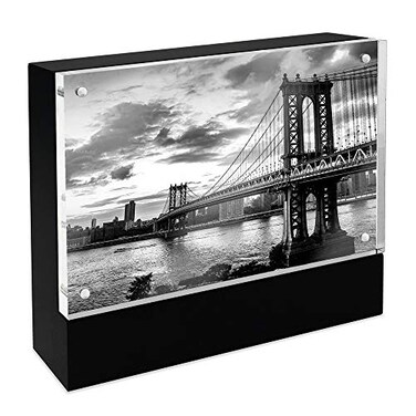 Isaac Jacobs 5 x 7 Black Wood Block Acrylic Picture Frame Magnetic Photo Frame Made For Tabletop Display 5 x 7 Black