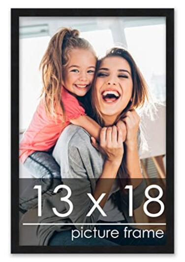 Poster Palooza 13x18 Frame Black Solid Wood Picture Frame 075 Inch Moulding Width Includes UV Acrylic Plexiglass Foam Board Backing Hanging Hardware