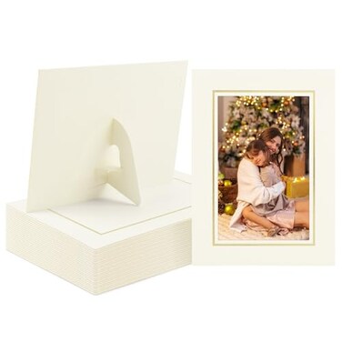 Golden State Art Pack Of 25 4X6 Paper Picture Frames With Easel Photo Frame Cards Diy Cardboard Color Ivory Gold Lining