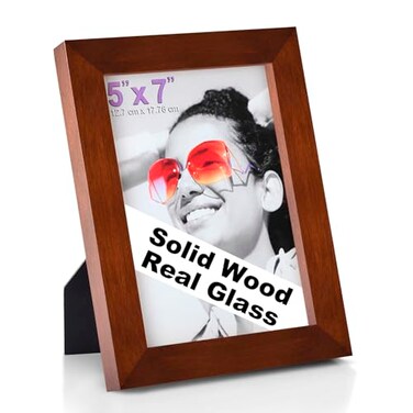 RPJC 5x7 inch Picture Frame Made of Solid Wood High Definition Glass for Table Top Display and Wall Mounting Photo Frame Brown