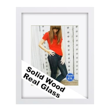 RPJC 11x14 Picture Frame Solid Wood Fits 8x10 with Mat or 11x14 Without Mat Real Glass Photo Frame for Wall Mounting Black GiftReady in White Box 2026 White