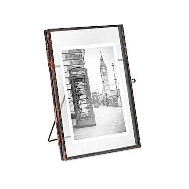 Isaac Jacobs 4x6 Antique Bronze Vintage Style Brass and Glass Metal Floating Picture Frame Vertical with Locket Closure for Photos Art More Tabletop Display 4x6 Antique Bronze