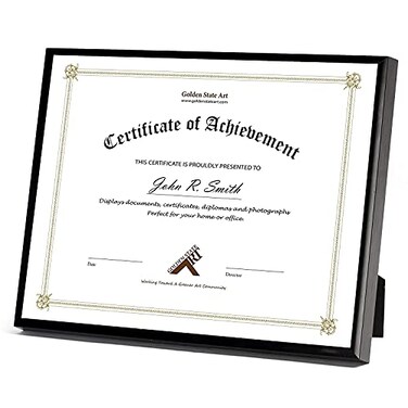 Golden State Art 85x11 Aluminum Frame Real Glass Metal Frame for 85 by 11 inch Document Certificate Diploma with Easel Stand Black 1 Pack