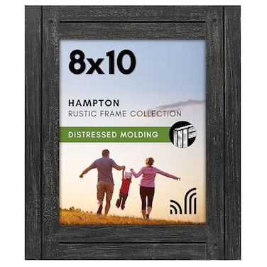 Americanflat 8x10 Picture Frame with Polished Crystal Clear Glass Hampton Collection Distressed Wood Picture Frames for Tabletop and Wall Display Charcoal Black