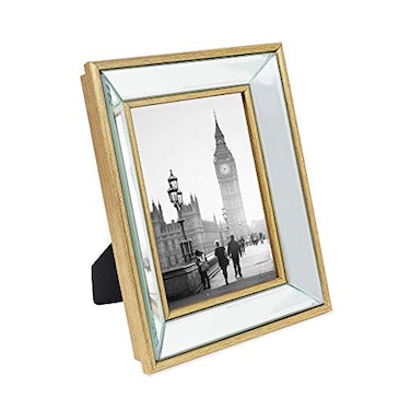 Isaac Jacobs 5x7 Gold Beveled Mirror Picture Frame Classic Mirrored Frame with Deep Slanted Angle Made for Wall Dcor Display Photo Gallery and Wall Art 5x7 Gold
