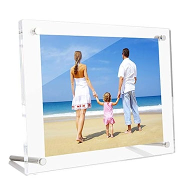 NIUBEE 4x6 Clear Acrylic Desktop Picture Frame Beveled Frameless Plexiglass Photo Photography Display with Standoff