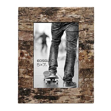 Eosglac Rustic 5 x 7 Wooden Picture Frame Handmade with Real Birch Bark Easel Back Natural