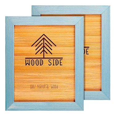 WOOD SIDE Wood Side Company Rustic Wooden Picture Frame 8x10 Blue Turquoise Set of 2 Natural Eco Solid Wood and High Definition Real Glass for Wall Mounting and Tabletop Photo Frames