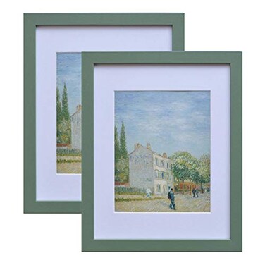 Muzilife 8x10 Wood Picture Frame with Real Glass Cover Green Photo Frame Display Pictures 5x7 with Mat or 8x10 Without Mat Vertical Horizontal on Wall or Tabletop 2pcs