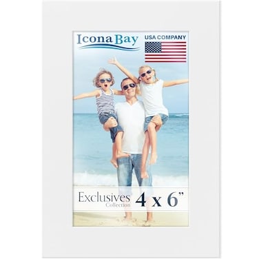 Icona Bay 4x6 White Picture Frame Sturdy Wood Composite Photo Frame Sleek Design Table Top or Wall Mount Exclusives Collection