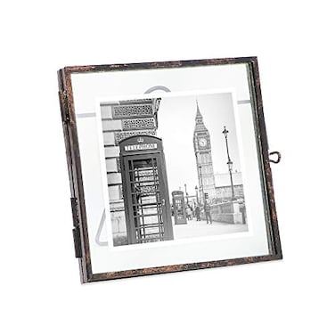 Isaac Jacobs 4x4 Antique Bronze Vintage Style Brass and Glass Metal Floating Picture Frame with Locket Closure for Photos Art More Tabletop Display 4x4 Antique Bronze